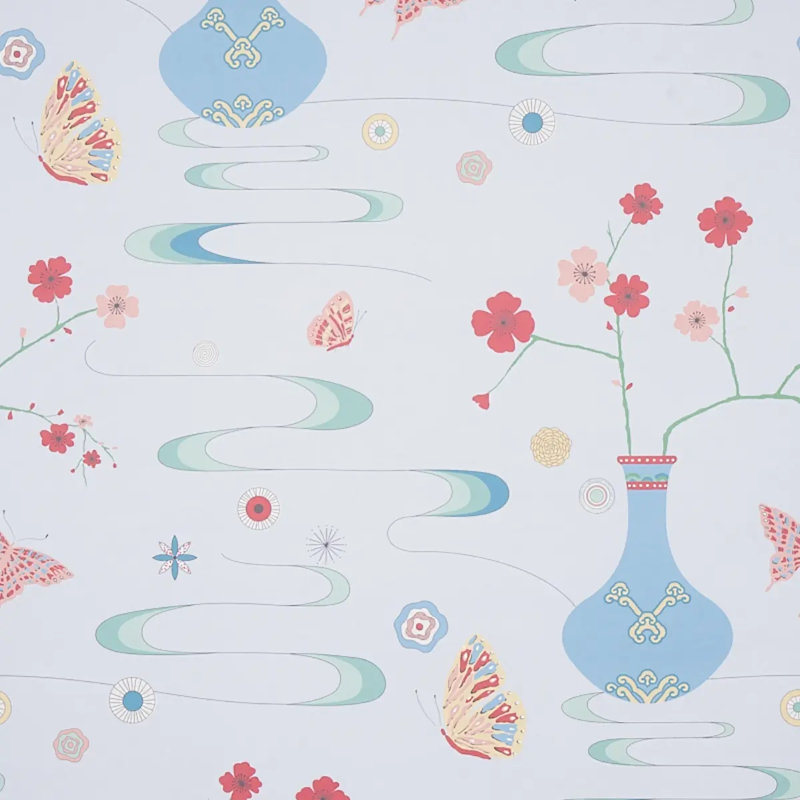 Papier peint Schumacher x Cristina Buckley Fantasia, Bleu Hyacinthe