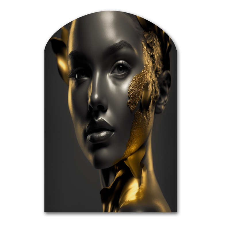Noir et or élégant V - mode femme arche art mural asymétrique, H 34 po x l 25 po