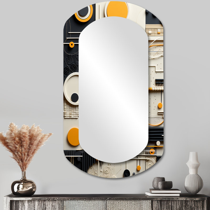 Sweet Simplicity Collage - miroir mural géométrique asymétrique, miroir décoratif cylindrique moderne, impression d'art en métal