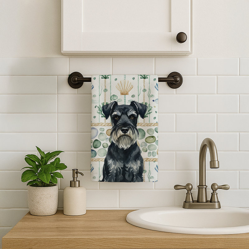 Standard Schnauzer Coastal Sea Glass Kitchen Towel, Standard Schnauzer