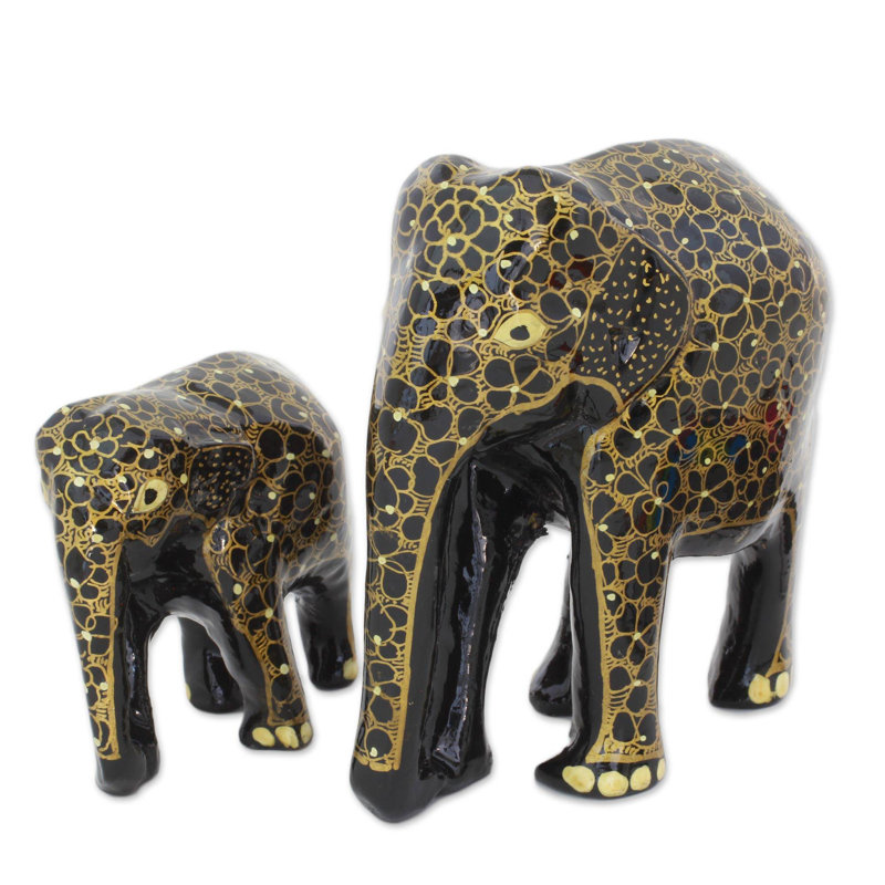 Ensemble de 2 figurines éléphant en bois et papier mâché