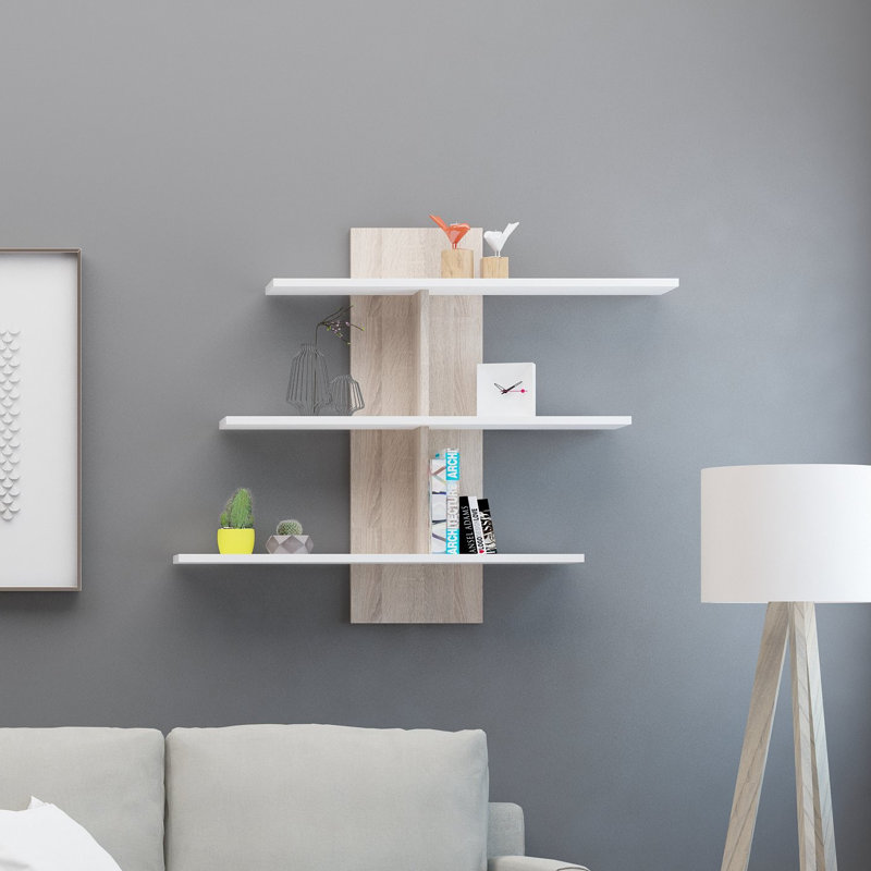 Croom 3 Piece Tiered Shelf with Adjustable Shelves, White/Oak