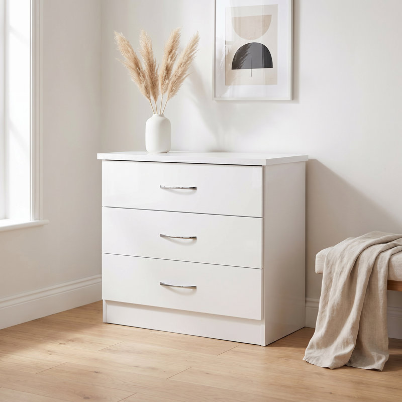 Cascio 3 Drawer Chest Of Drawers, White Gloss