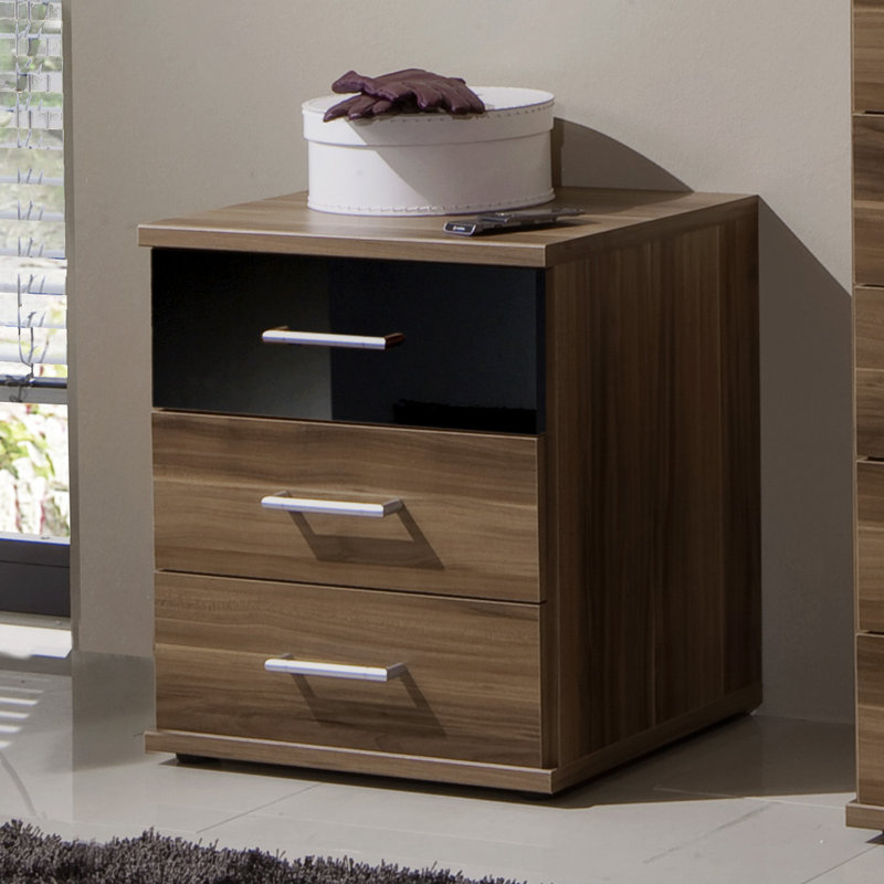 Grus 46cm W Manufactured Wood Bedside Table, Black and Walnut