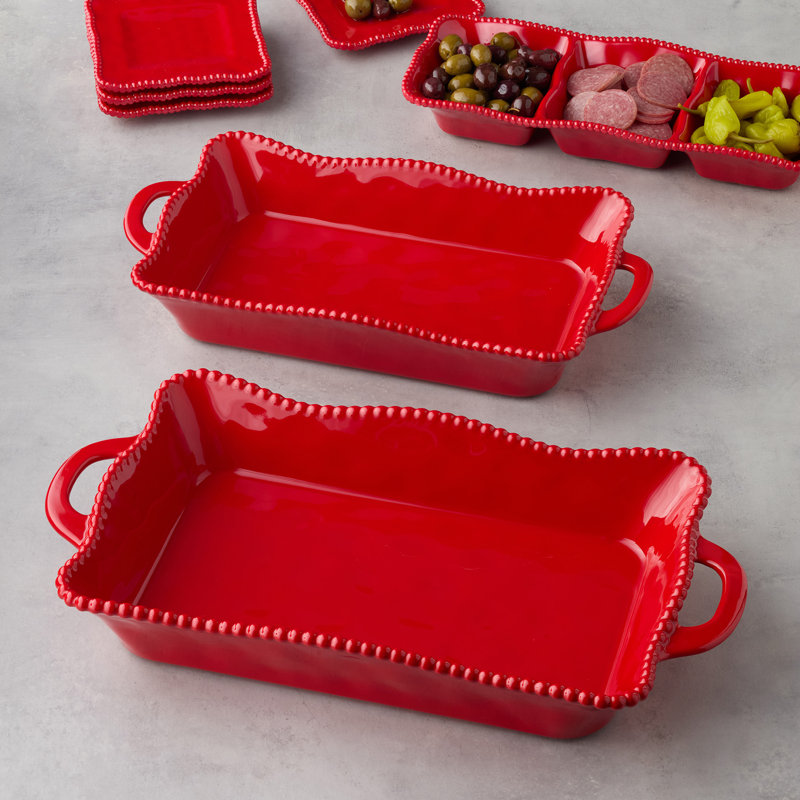 Grand plat de cuisson rectangulaire en céramique Perlette Red, 19 po x 10 po