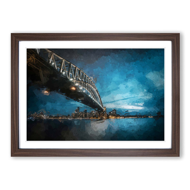 Sydney Harbour Bridge in Australia in Abstract - Picture Frame Graphic Art Print, 48cm H x 65cm W x 2cm D, Walnut Framed
