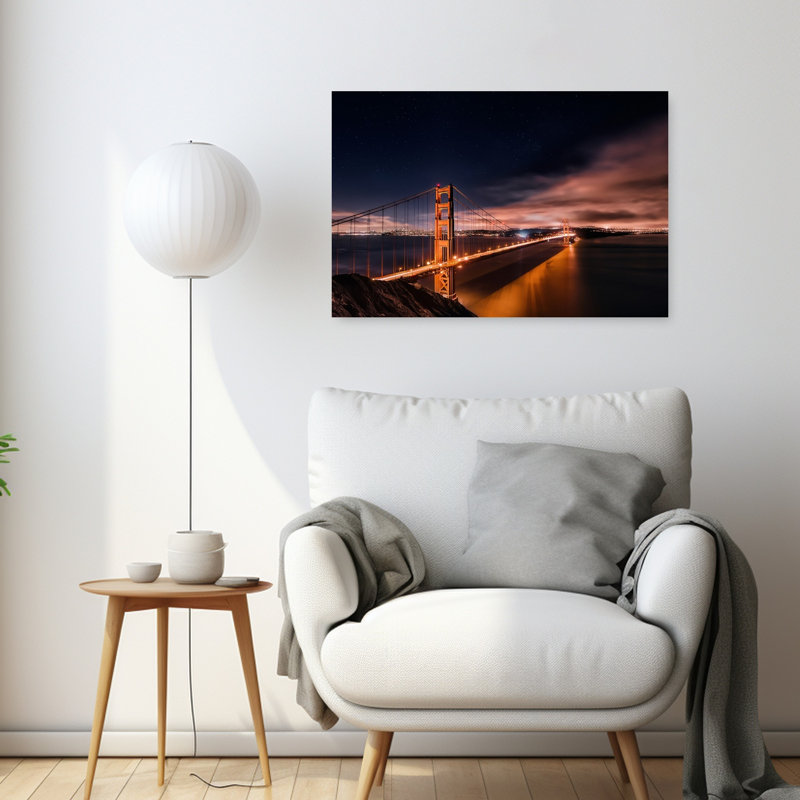 Starry Golden Gate Bridge, architecture contemporaine abstraite, impression d'art mural, H 24 po x l 36 po