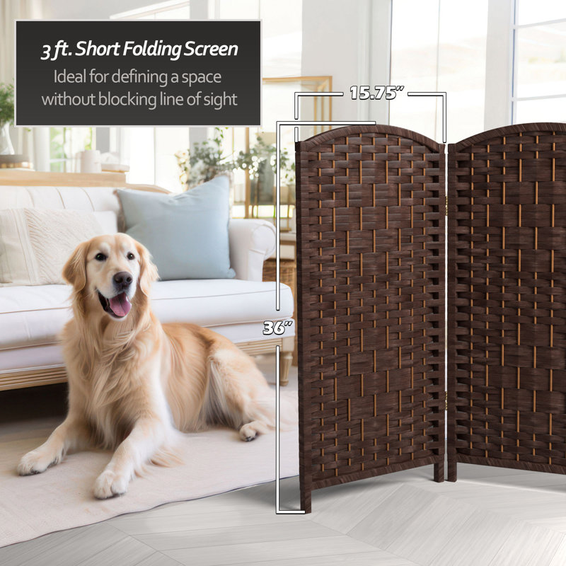 2 Ft. Tall Diamond Weave Fiber Room Divider - Dark Mocha - 8 Panel, Black, 4, 2 ft