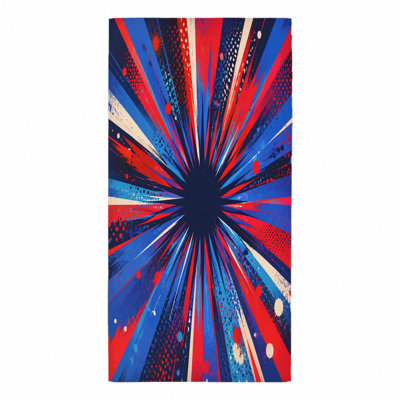 1 serviette de plage éclatante éclatante de 1 pièce, présentant un motif dynamique abstrait avec des taches rouges, blanches et bleues. Grande microfibre absorbante, parfaite pour les voyages, la natation, les voyages, les aventures en plein air, unisexe.