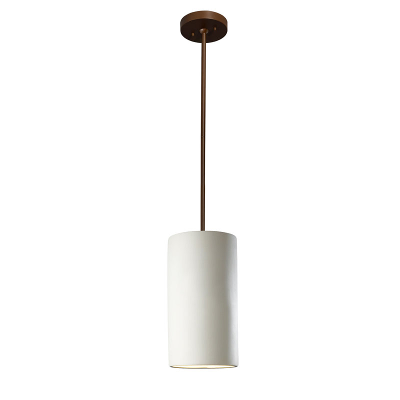 Luminaire suspendu cylindrique à tige rigide DEL, Bisque, Bronze foncé, H 13 po x l 7 po x P 7 po