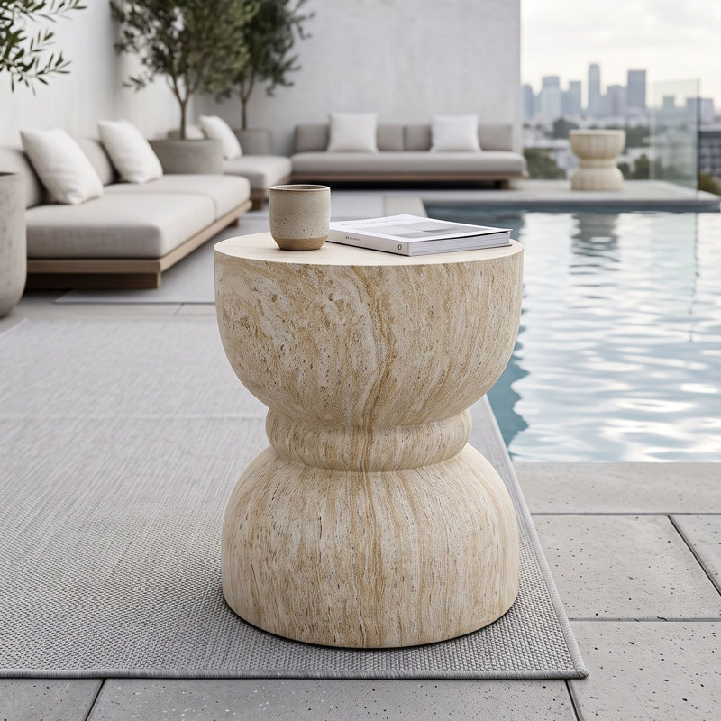 Outdoor Side Table , 15.35 " W 15.35 " D, Beige Yellow