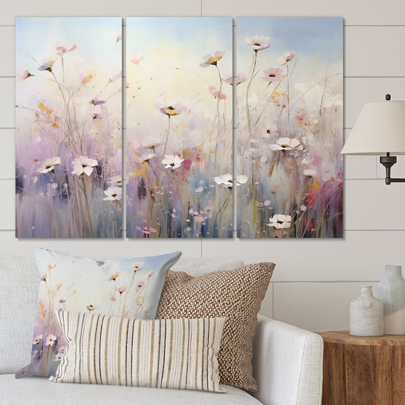 «White Wildflowers Whispering Breeze II» sur toile, 3 pièces, H 40 po x l 60 po x P 1 po