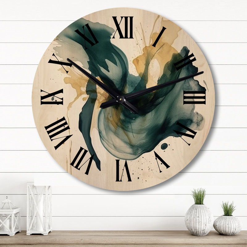 Très grande horloge murale en bois foncé et doré, Très grand