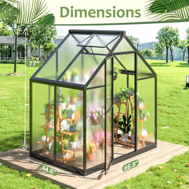 Serre de jardin en polycarbonate VIWAT avec protection UV et structure en aluminium, 6 x 4