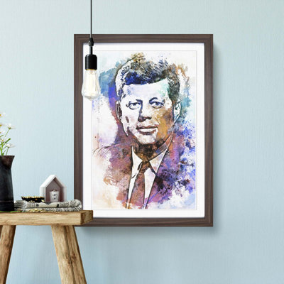 John F Kennedy JFK in Abstract - Picture Frame Painting Print on MDF