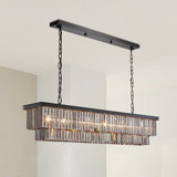 7-Lights Dimmable Tiered Rectangle Chandelier With Crystal Accents