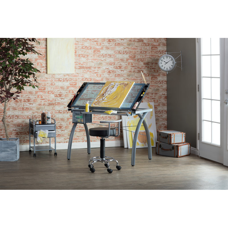 Futura 59'' Black Metal and Clear Glass Drafting Table with Storage
