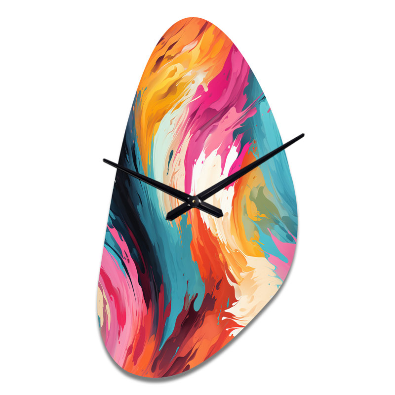 Colorful Painterly Ikat Symphony - Abstract Asymmetrical Metal Wall Clock, Modern Unique Shape Wall Clock Print, Medium