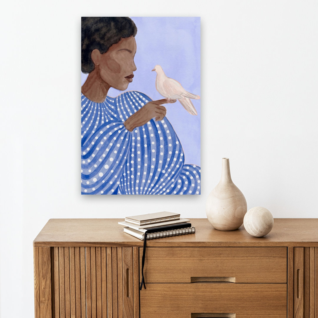 Serene Woman And Dove Elegant Peaceful Serene Bird Portrait Wall Art Print