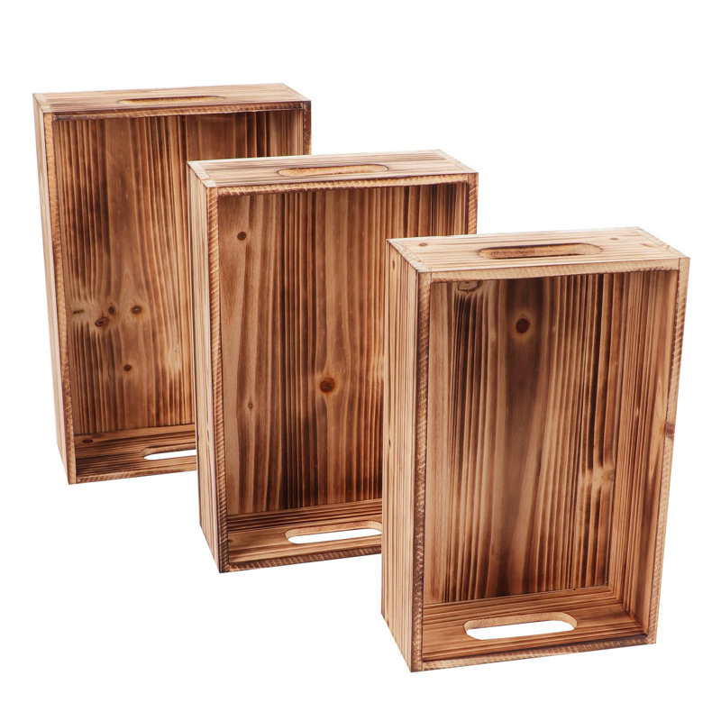 Caisses en bois pour présentation, ensemble de 3 boîtes de rangement rustiques, boîtes de nidification en bois avec poignées, pin massif, L + M + S