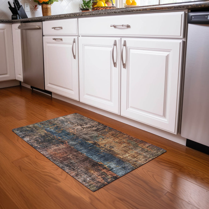 Tapis bleu Cicel ACN1204 intérieur / extérieur lavable à la machine, Rectangle 1 pi 8 po x 2 pi 6 po