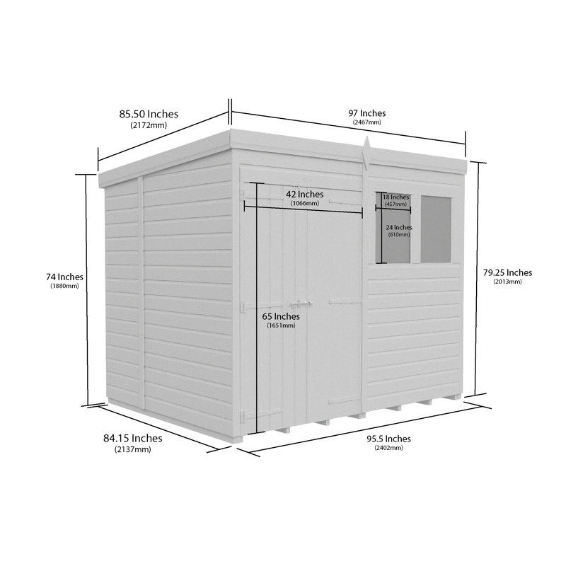 Total Sheds 8ft x 7ft Pent Garden Shed - Double Door - With Windows - Pressure Treated Timber - UK Manufactured