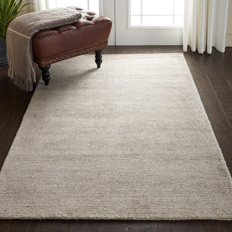Tapis beige uni touffeté à la main, Rectangle 3 pi 9 po x 5 pi 9 po