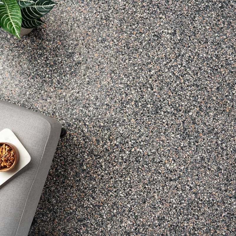 Terrazzo Italy Sacra 24x24 Honed Marble Tile, Dolce Mora Gray