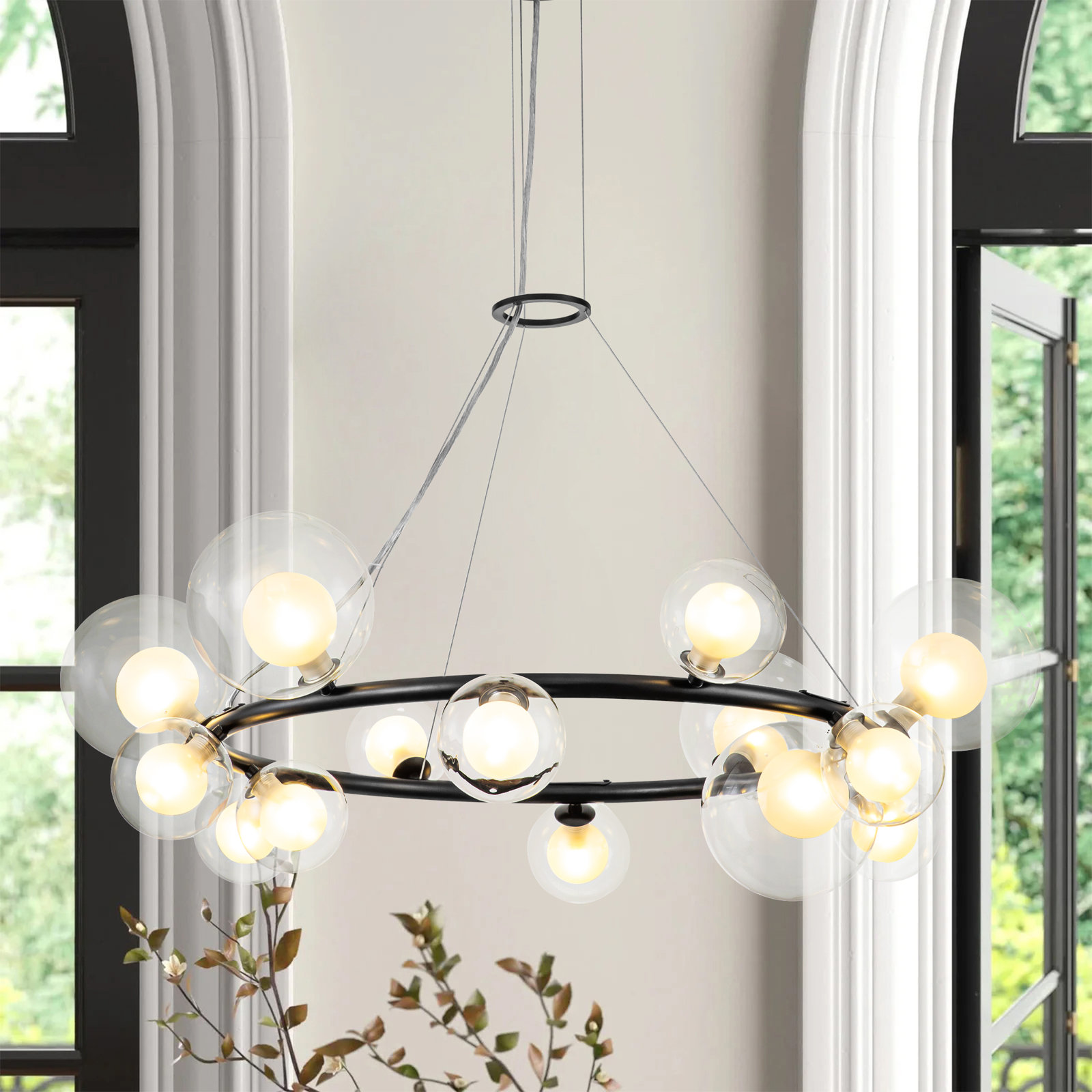 Zahara 14 - Light Wagon Wheel Glass Bubble Chandelier, Black