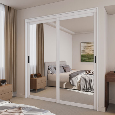 Porte coulissante en miroir blanc 1-Lite