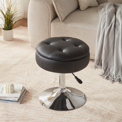 Adjustable Mid-Century Modern Swivel Round Faux Leather Upholstered Metal Vanity Stool