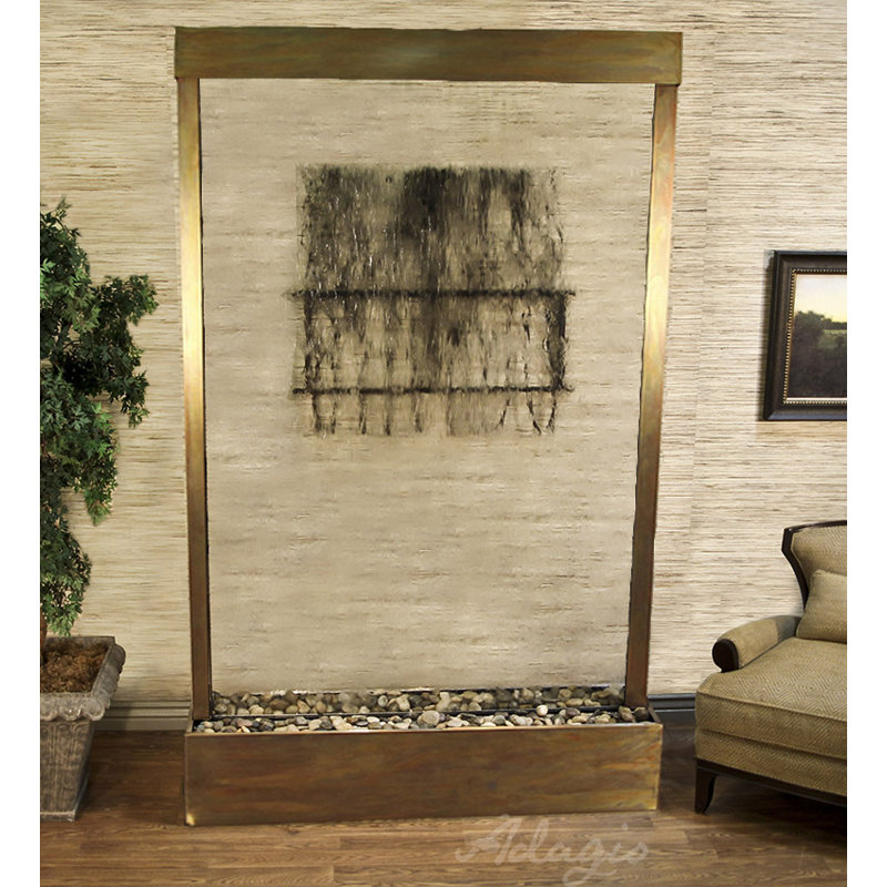 Grandeur River Fountain with Light, Rustic Copper, Clear Glass