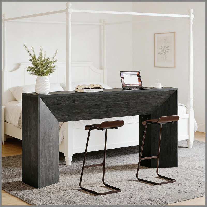 Sleek Side Table,Wooden Sofa Table,Modern Style Console Table, Black