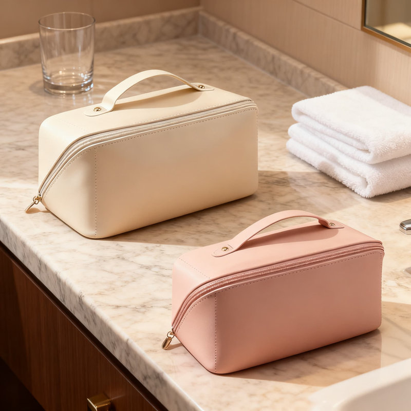 Trousse de maquillage stylisée Ins Fashion, Blanc / Rose