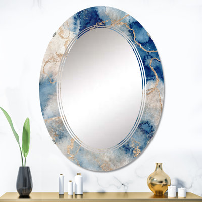 Miroir mural abstrait, miroir décoratif en marbre bleu doré - nuages de marbre bleu et or III
