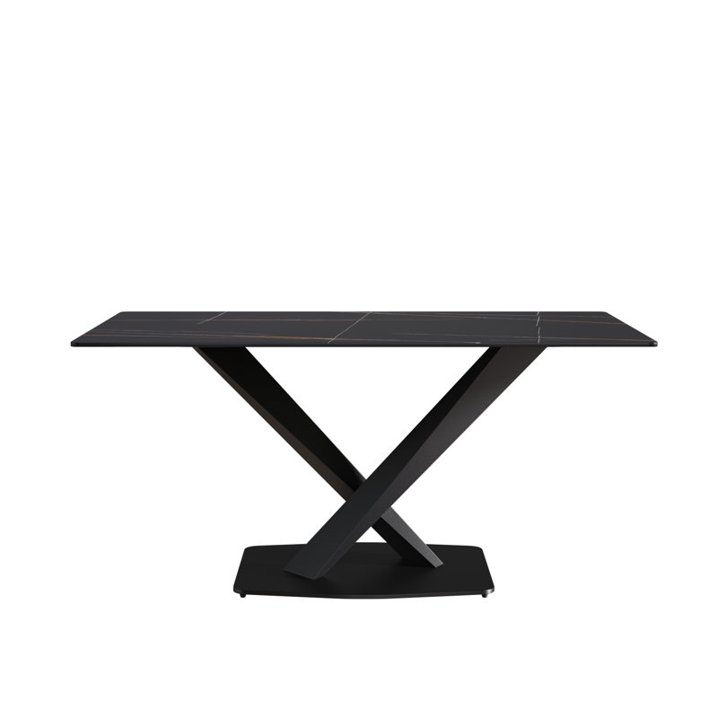 Sintered Stone Dining Table, Black, 29.53”H x 63"L x 35.4"W, Black
