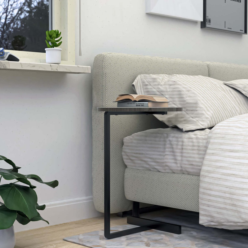 Table d'appoint robuste en forme de C avec panier de rangement et support pour ordinateur portable