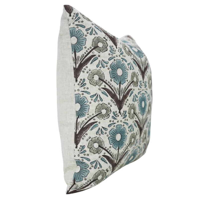 Housse de coussin Fabividine Boho, lombaire floral, printemps automne (Vanshika), Carré, Bleu, H 26 po x l 26 po