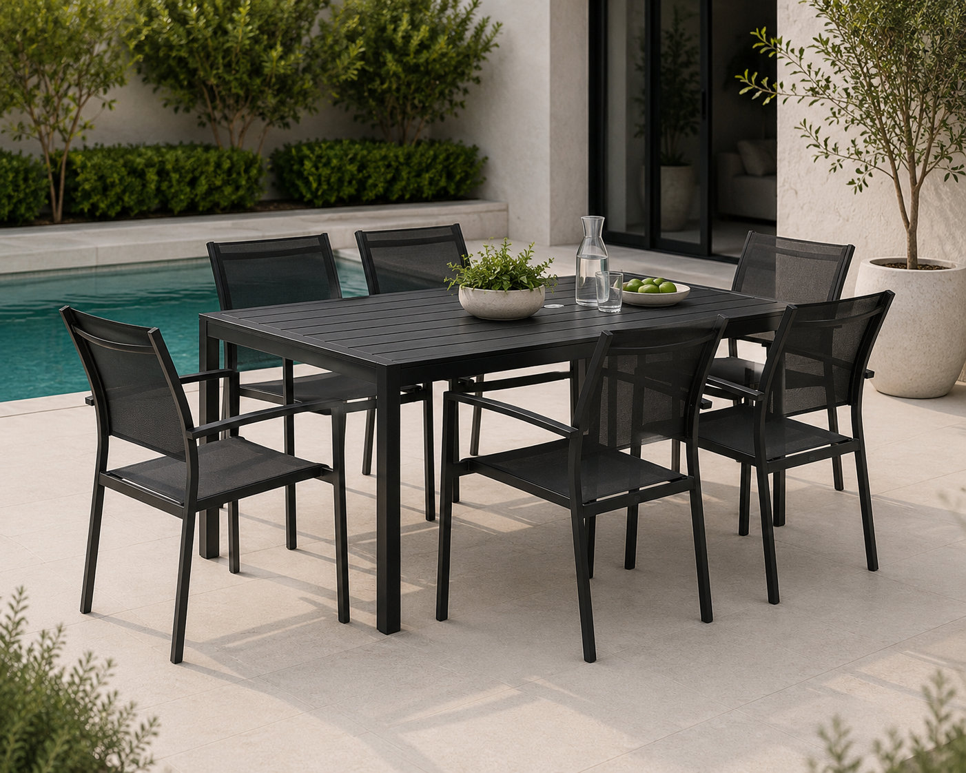 Aynura 71'' Plastic / Acrylic Outdoor Dining Table, Black, Black