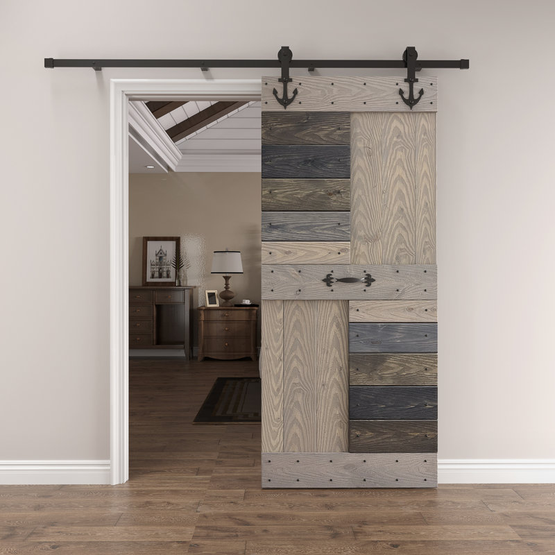 Porte de grange coulissante en bois noueux bricolage Coast S Sequoia EMBossing S Series sans quincaillerie, 36 po x 84 po