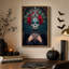 Art mural sur toile bleu sarcelle avec des roses rouges et un paon-2074554811