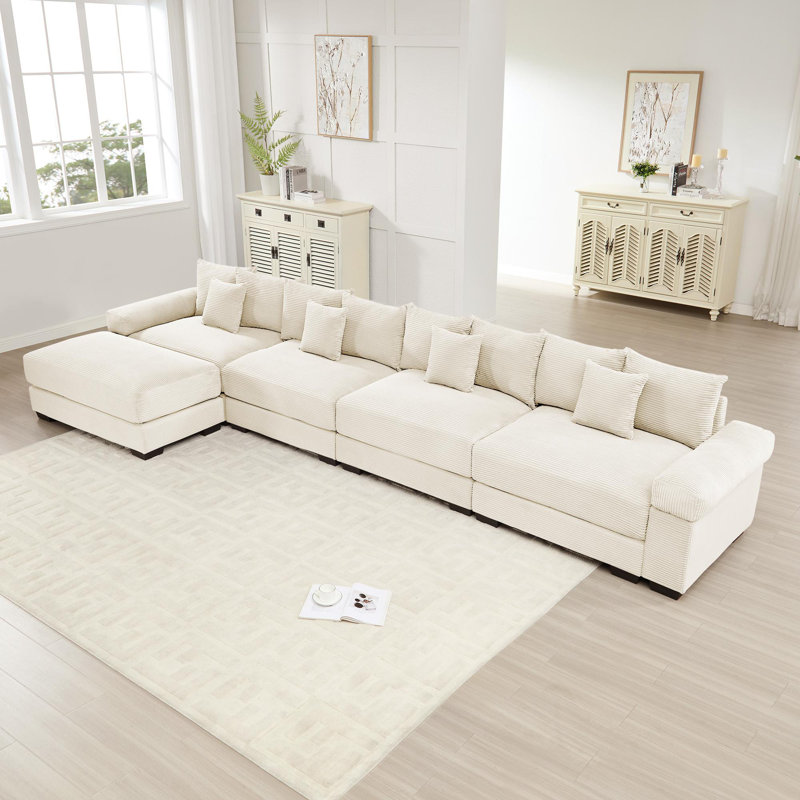 Oversized Cloud Modular L-Shape Sectional Couch, Beige Corduroy