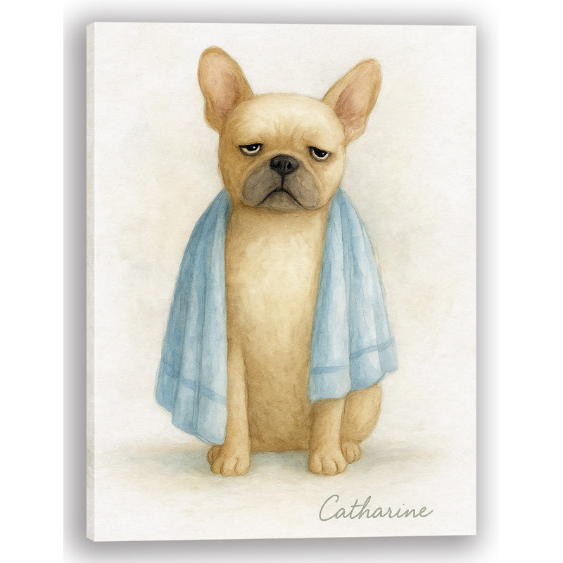 «Bubble Blues» - Art mural sur toile humour de salle de bain bouledogue français