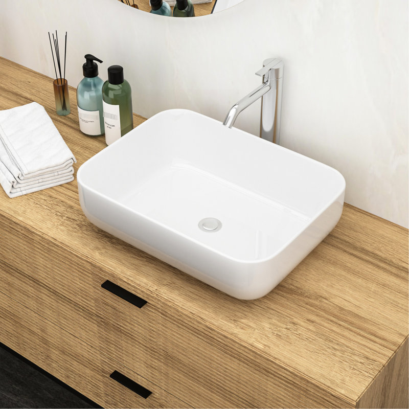 Lavabo vasque de salle de bain rectangulaire en céramique blanche de 20 po x 15 po - Design de mode moderne, teinture et comptoir sans effort