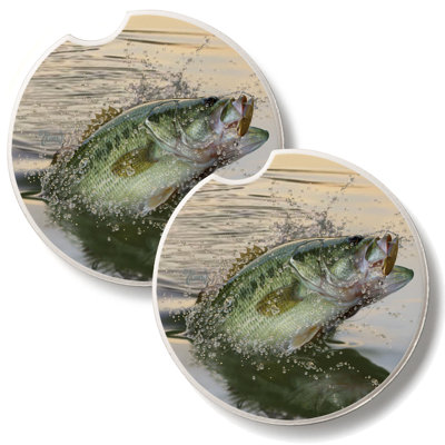 Bass Fishing 2 Pack Stone Car Coasters
