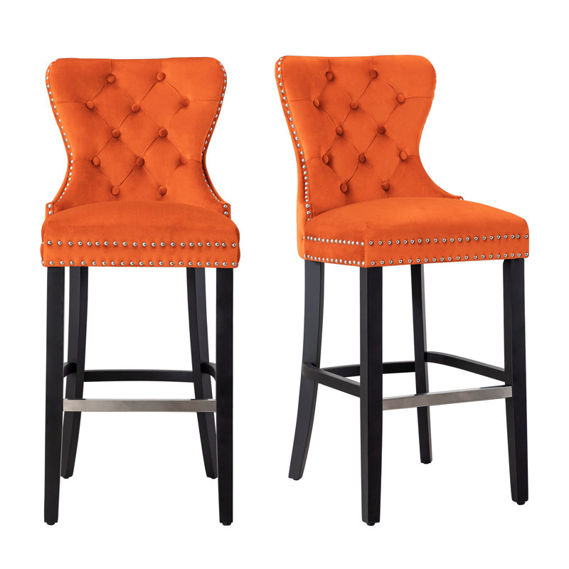 Tabouret de bar et de comptoir Kirsten, Orange, Gris antique, Tabouret de comptoir (siège d’une hauteur de 24