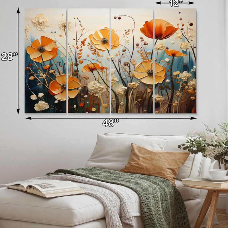Collage de fleurs orange saisonnier II 4 pièces
