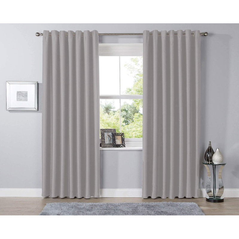 Blackout Curtain Panel Pair, 137cm Width x 117cm Drop, Silver