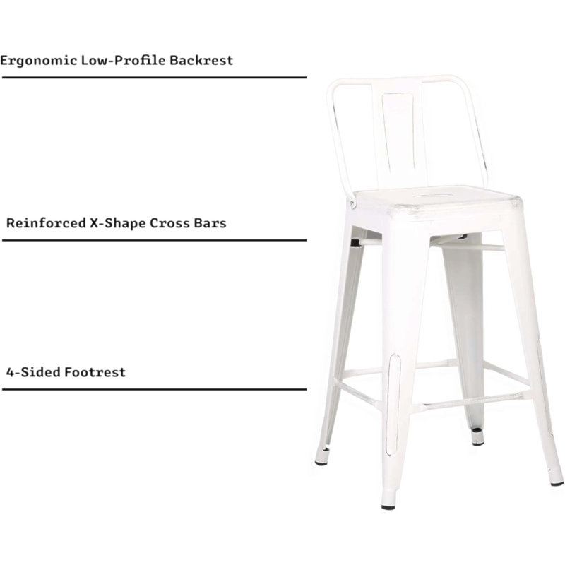 Modern Lightweight Industrial Contemporary Rustic Vintage Coastal Metal Barstools With Bucket Back And 4 Leg Design, Set Of 2 (24/