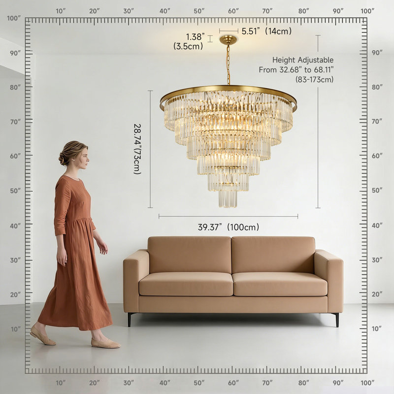 Lustre en cristal Makinlee, H 30,31 po x l 39,37 po x P 39,37 po, 22 lumières, Laiton